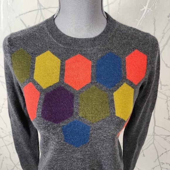Trina Turk Colorful Honeycomb 100% Merino Wool Crewneck Sweater - Picture 3 of 7